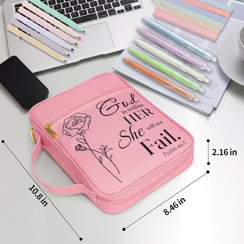 GUEER Bible Cover for Women, Bible Holder, Bible Study Supplies Accessories Bible Cover Carrier Carrying Organizer Bag, Zipper and Pockets for Standard Size Bible, Gift for Women（pinksuit） - Image 2